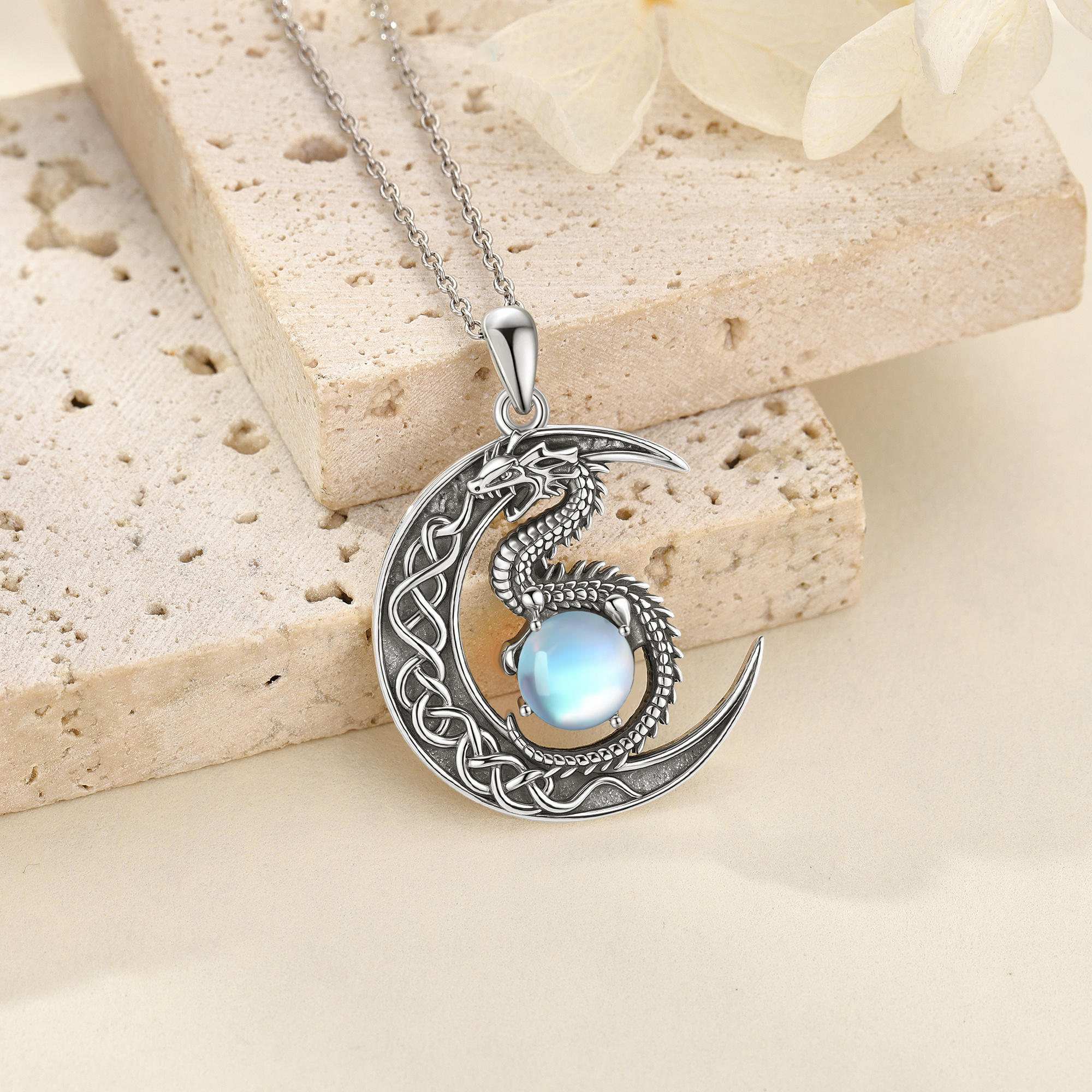 Women's 925 Sterling Silver Moonstone Dragon Necklace